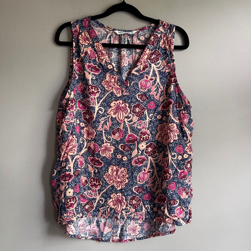 Sonoma Goods For Life Womens Large Floral Sleeveless V-Neck Rayon Top Navy Pink